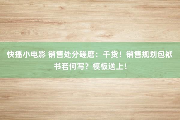 快播小电影 销售处分磋磨：干货！销售规划包袱书若何写？模板送上！