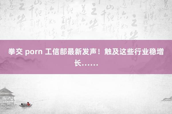 拳交 porn 工信部最新发声！触及这些行业稳增长……